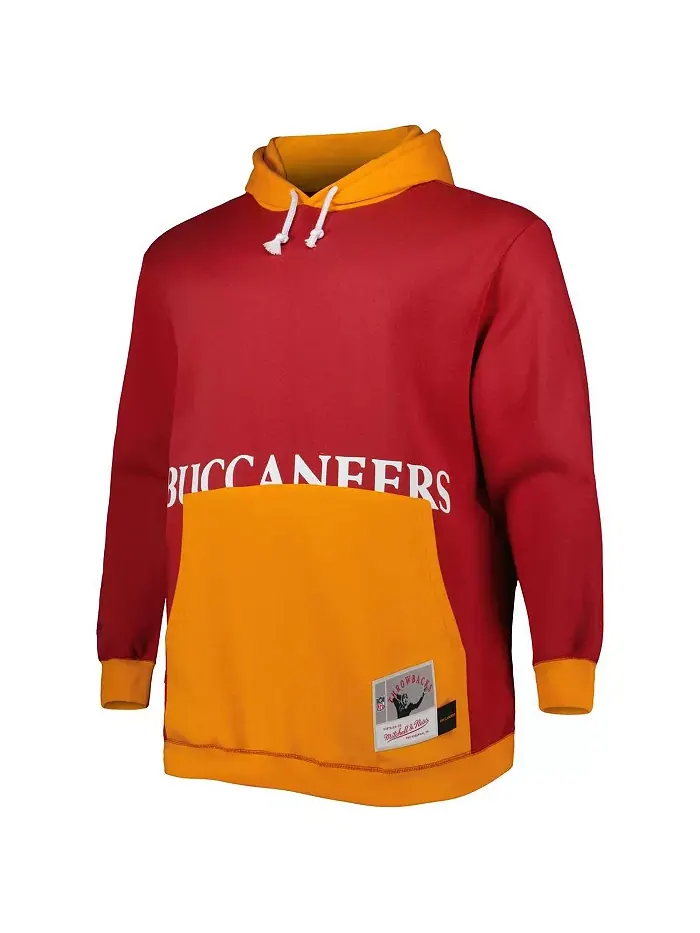 Мужская большая и высокая худи с крупным принтом Tampa Bay Buccaneers, красная и оранжевая Mitchell — изображение 3 из 3