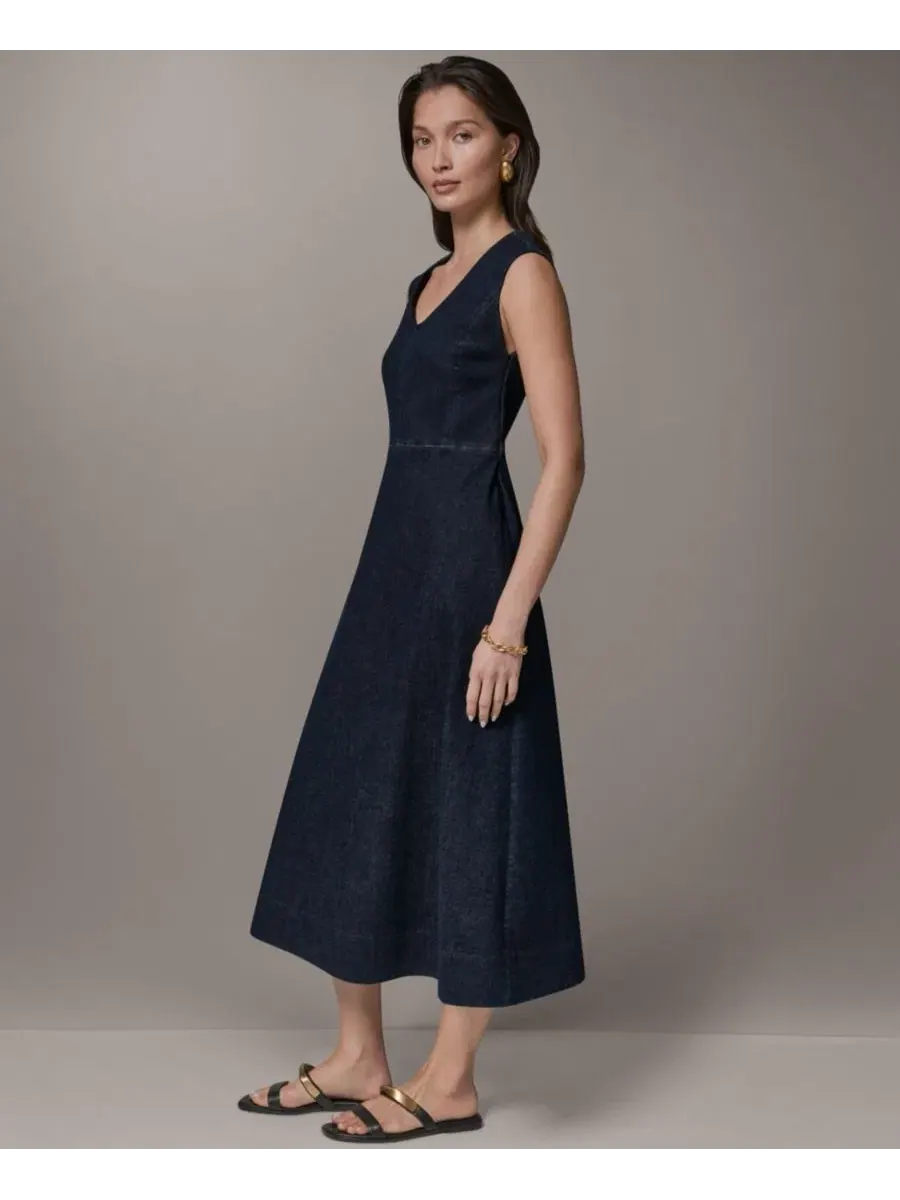Платье-миди с V-образным вырезом и поясом Donna Karan Weekend, The Seneca — изображение 3 из 10
