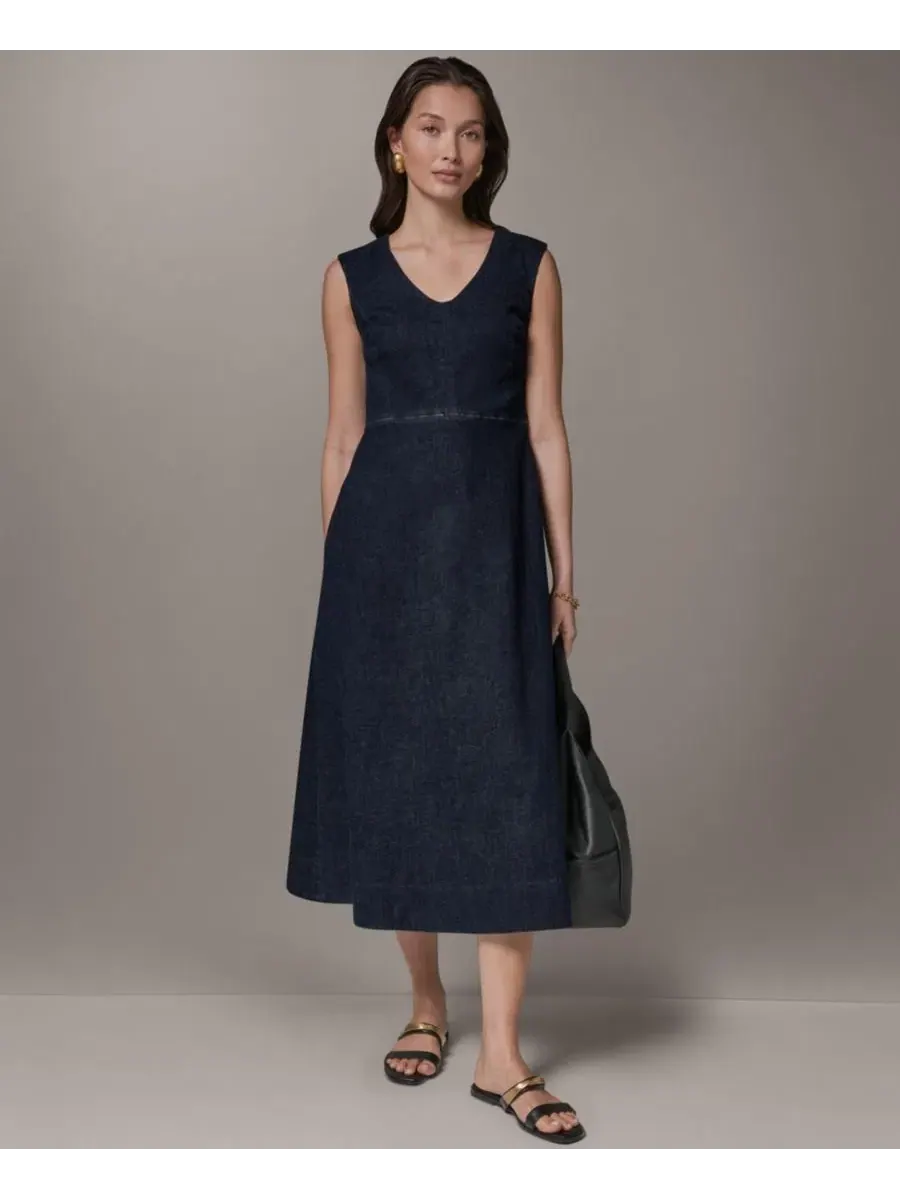 Платье-миди с V-образным вырезом и поясом Donna Karan Weekend, The Seneca — изображение 6 из 10