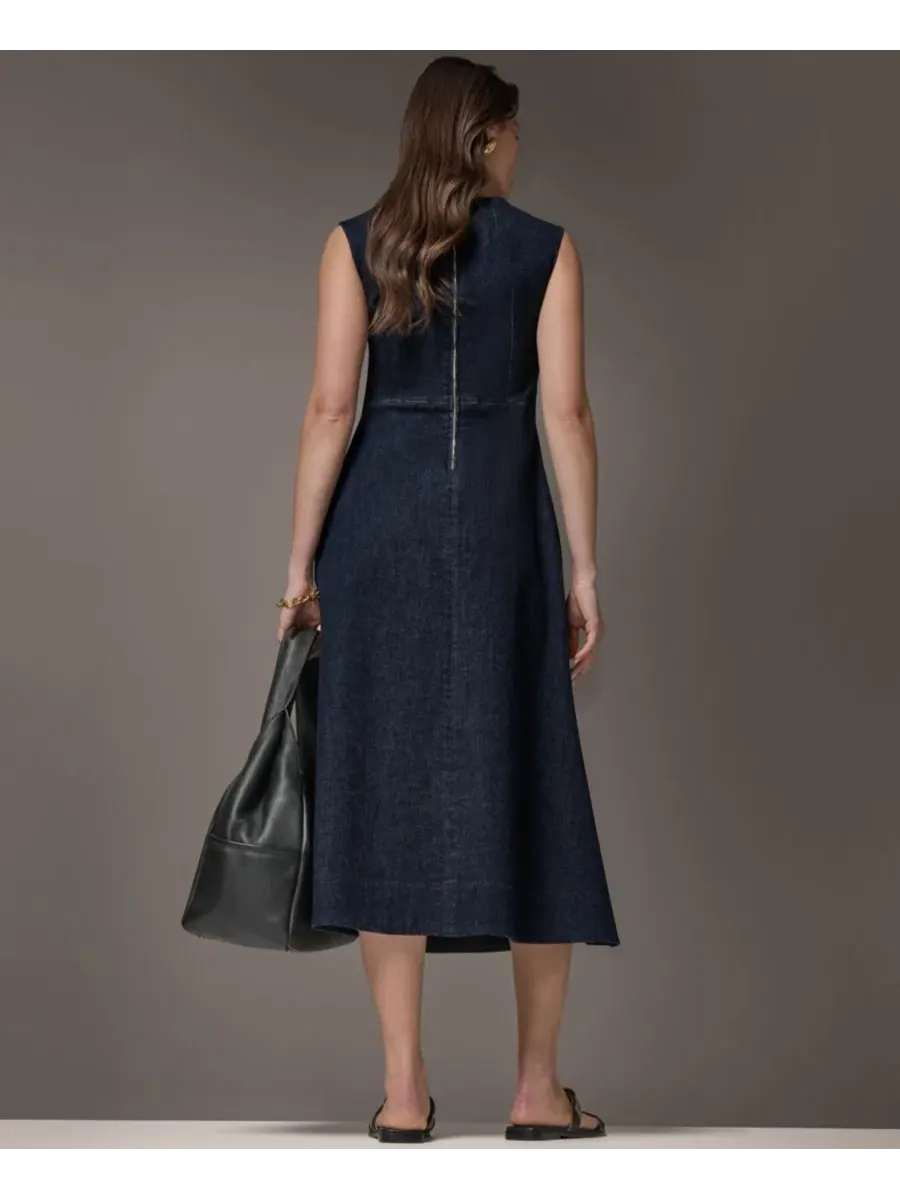Платье-миди с V-образным вырезом и поясом Donna Karan Weekend, The Seneca — изображение 7 из 10