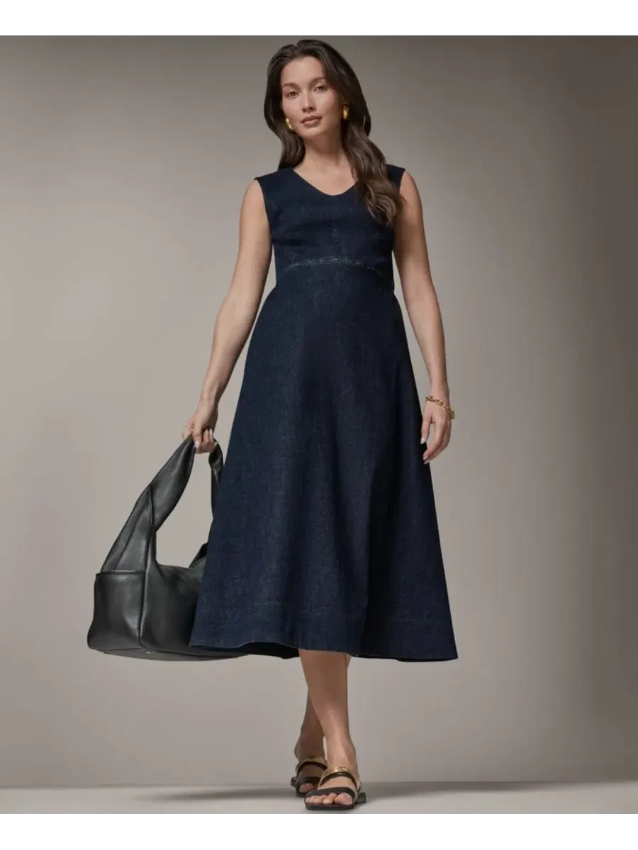 Платье-миди с V-образным вырезом и поясом Donna Karan Weekend, The Seneca — изображение 9 из 10