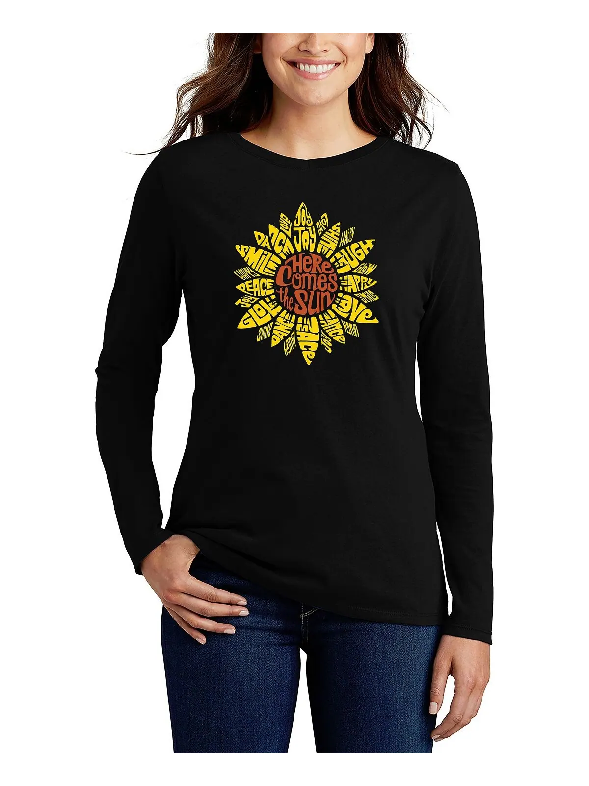 Женская футболка с длинным рукавом sunflower word art LA Pop Art — изображение 1 из 3, черный