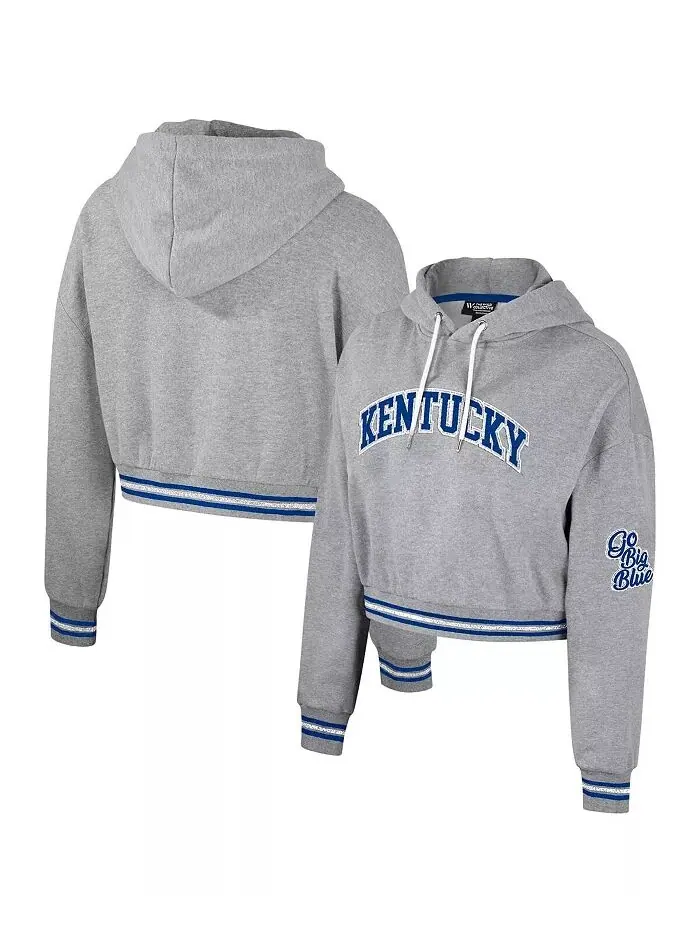 Женский укороченный толстовка с капюшоном Kentucky Wildcats цвета серого меланжа с эффектом — изображение 1 из 3