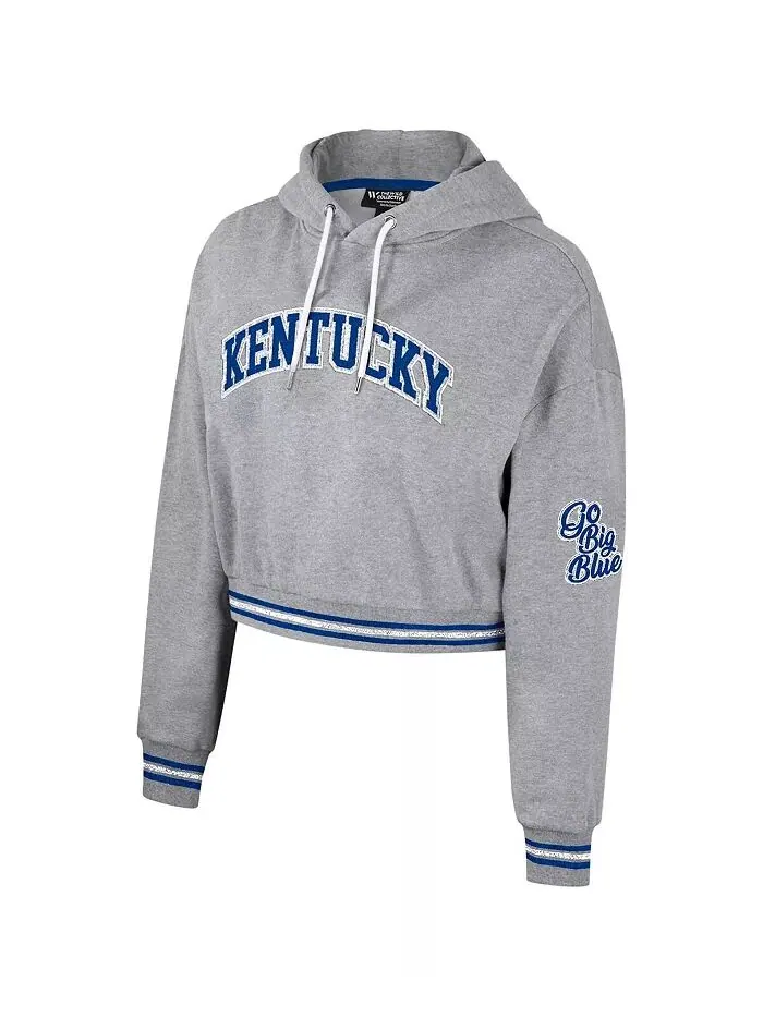 Женский укороченный толстовка с капюшоном Kentucky Wildcats цвета серого меланжа с эффектом — изображение 3 из 3