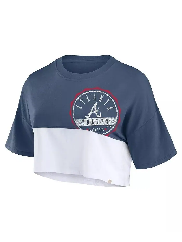 Женская темно-синяя/белая футболка Atlanta Braves Color Split с укороченным кроем Fanatics — изображение 3 из 3