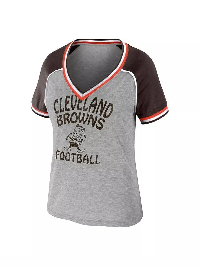 Женская футболка Cleveland Browns цвета меланж с потертостями и V-образным вырезом, укороченная, с — изображение 3 из 3