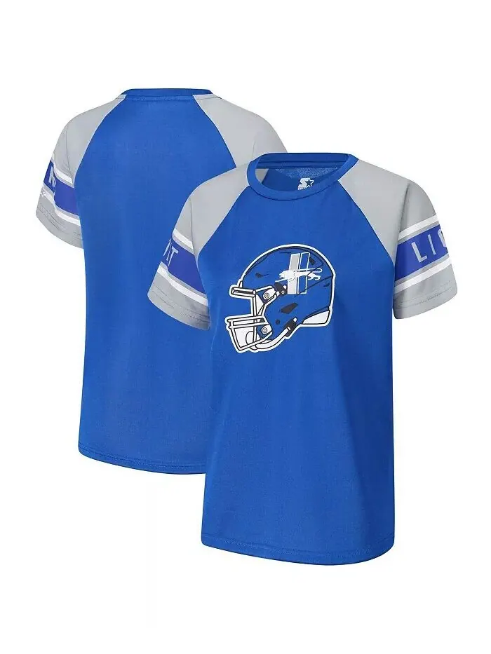 Женский синий топ реглан Detroit Lions 1st Rounder Color Block Starter