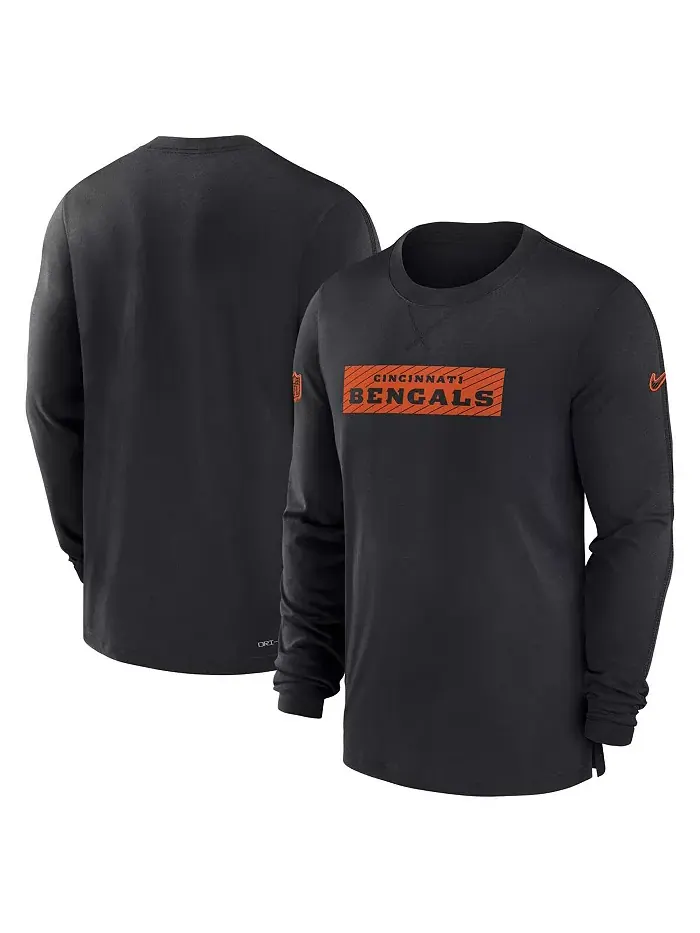 Мужская черная футболка с длинным рукавом Cincinnati Bengals Sideline Player Performance Nike — изображение 1 из 3