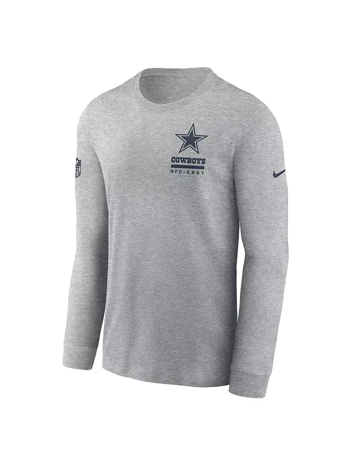 Мужская футболка с длинным рукавом Dallas Cowboys Sideline Performance цвета верескового серого Nike — изображение 2 из 3