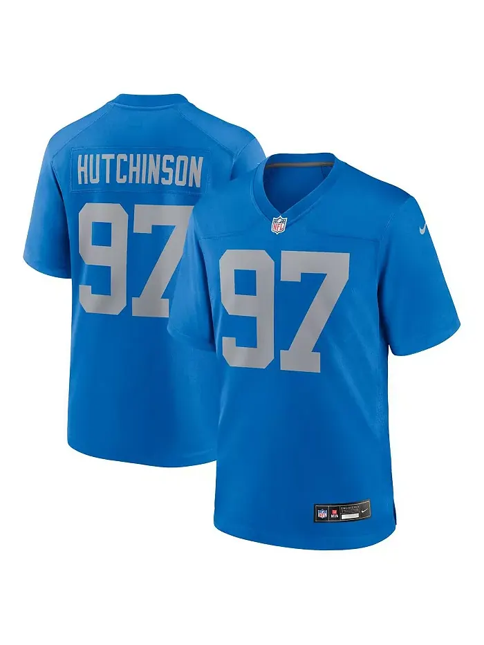 Мужская игровая джерси Aidan Hutchinson синего цвета Detroit Lions (альтернативная) Nike — изображение 1 из 5