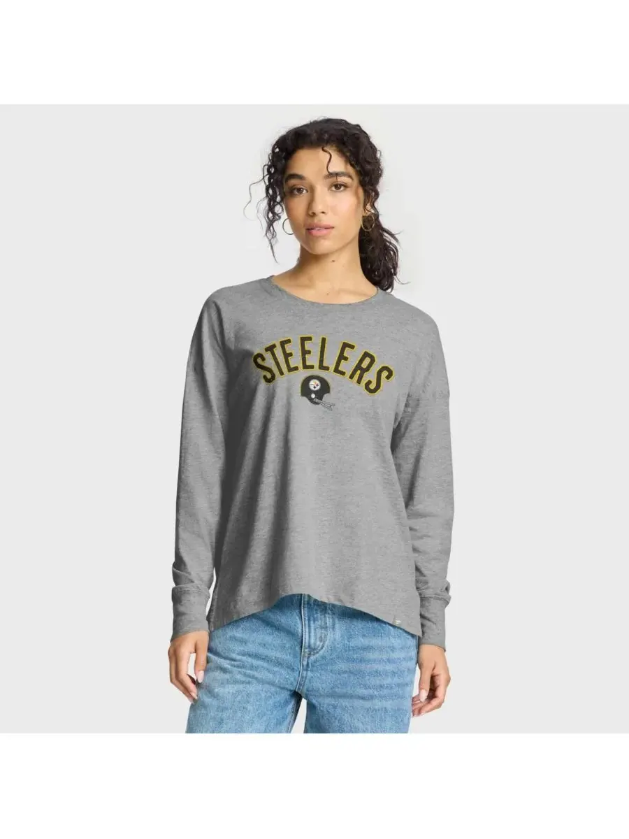 Fanatics Женская футболка с длинным рукавом серого цвета с символикой команды Pittsburgh Steelers — изображение 1 из 3, серый