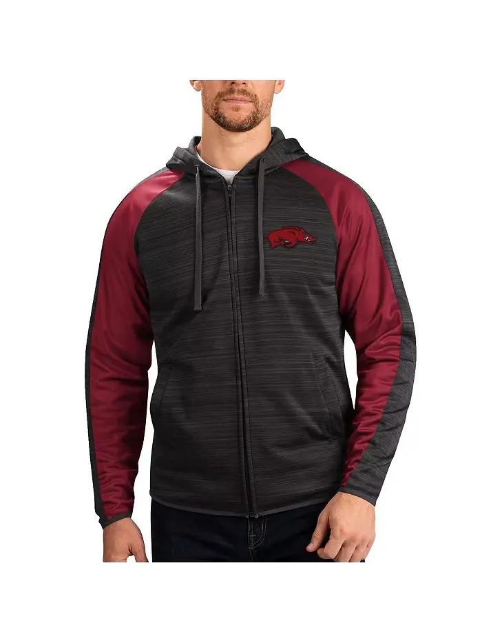 Мужская черная толстовка с молнией Arkansas Razorbacks Neutral Zone реглан G-III Sports by Carl