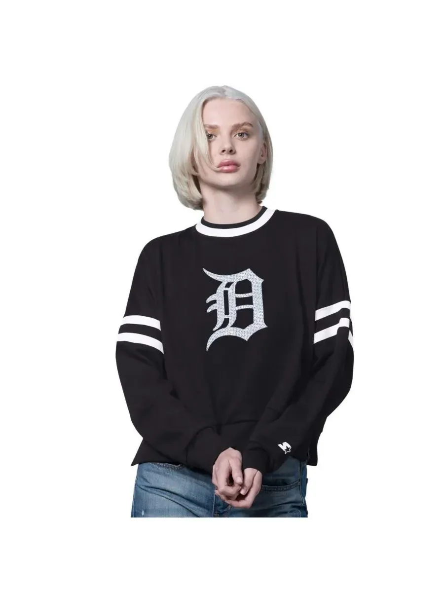 Starter Женская черная толстовка с короткими плечами и круглым вырезом Detroit Tigers Rally — изображение 1 из 2