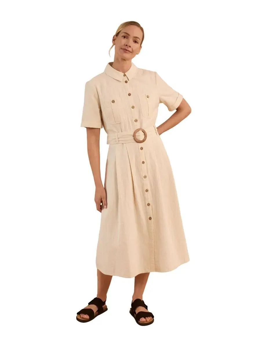 Женское платье-рубашка миди в стиле сафари с поясом Celtic & Co., Undyed Oatmeal — изображение 1 из 8