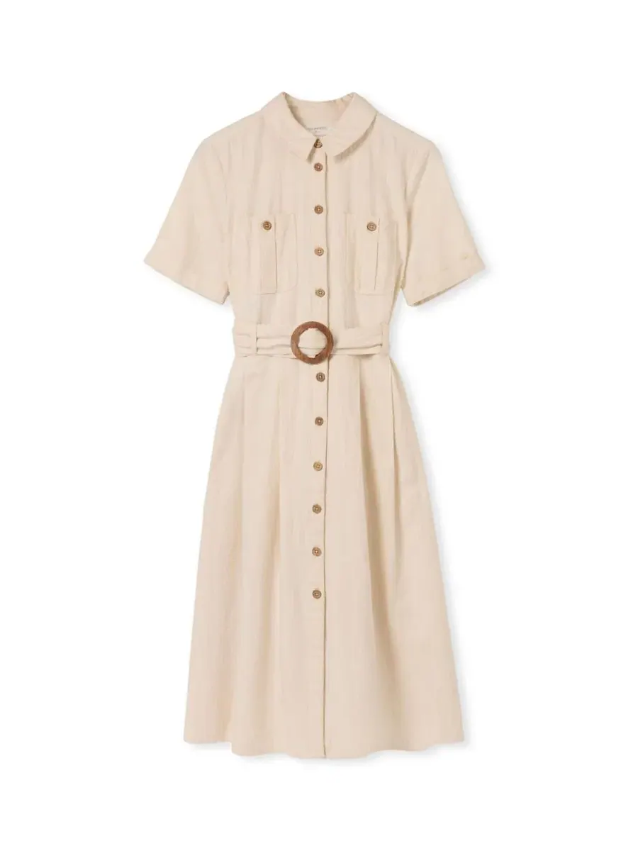 Женское платье-рубашка миди в стиле сафари с поясом Celtic & Co., Undyed Oatmeal — изображение 2 из 8