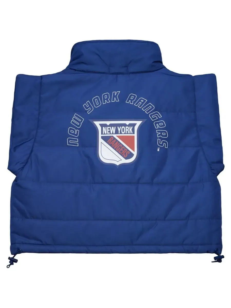 Mitchell & Ness Женский укороченный жилет-пуховик на молнии синего цвета с символикой New York — изображение 3 из 4, синий
