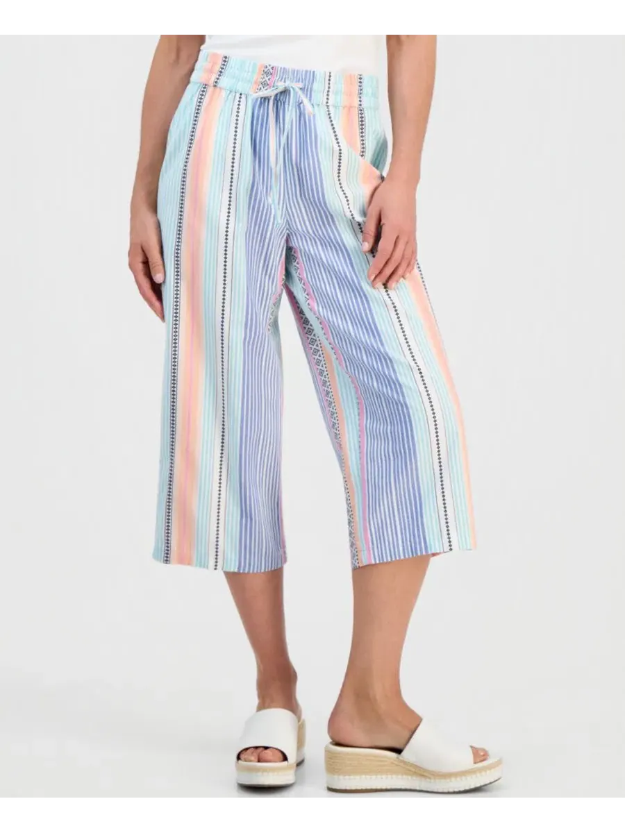 Брюки капри широкие в полоску Noyma Stripe Wide-Leg Capri Pants Style & Co, Stripe Turquoise — изображение 2 из 4