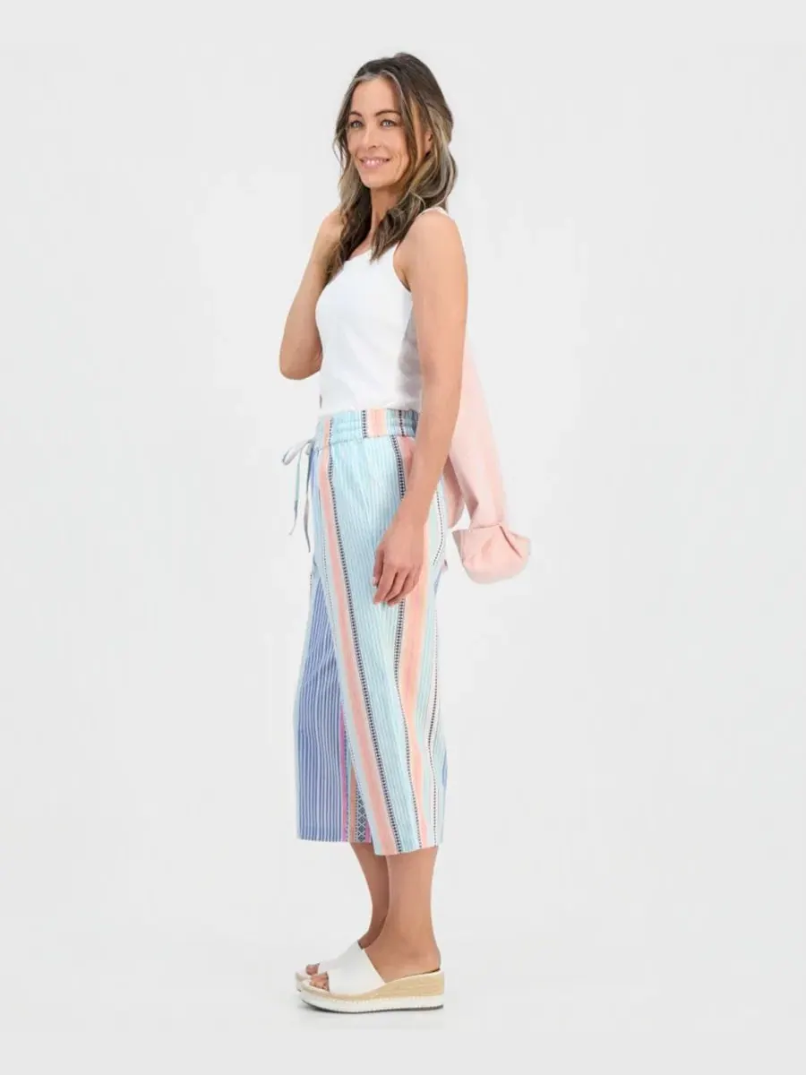 Брюки капри широкие в полоску Noyma Stripe Wide-Leg Capri Pants Style & Co, Stripe Turquoise — изображение 3 из 4