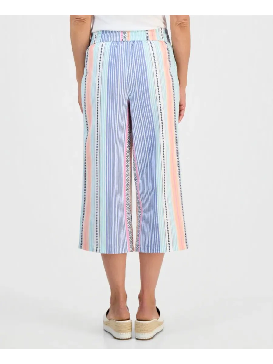 Брюки капри широкие в полоску Noyma Stripe Wide-Leg Capri Pants Style & Co, Stripe Turquoise — изображение 4 из 4
