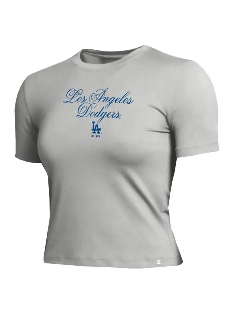 Футболка женская с принтом Los Angeles Dodgers Champion — изображение 2 из 3, серый