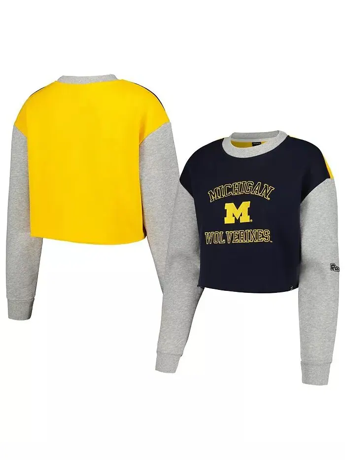 Женская темно-синяя толстовка Michigan Wolverines Colorblock Rookie Crew Hype And Vice — изображение 1 из 4