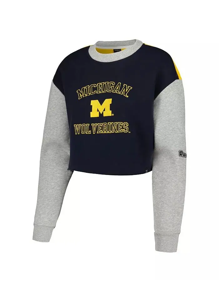 Женская темно-синяя толстовка Michigan Wolverines Colorblock Rookie Crew Hype And Vice — изображение 2 из 4