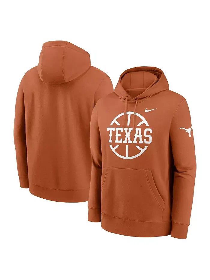Мужской баскетбольный худи с капюшоном Texas Longhorns Icon Club Fleece цвета техасского оранжевого — изображение 1 из 3