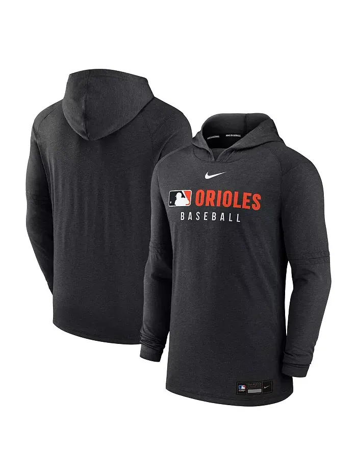 Мужская толстовка с капюшоном Heather Black из коллекции Authentic Collection Baltimore Orioles