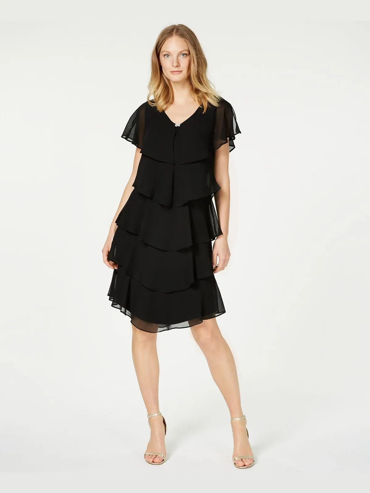 Многоуровневое платье-накидка со стразами SL Fashions — изображение 1 из 7, черный