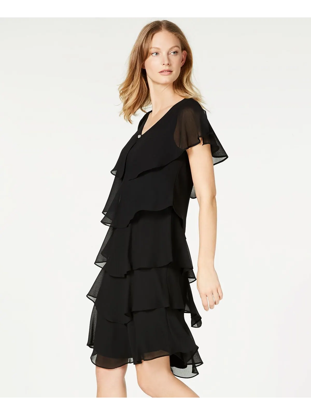 Многоуровневое платье-накидка со стразами SL Fashions — изображение 5 из 7, черный