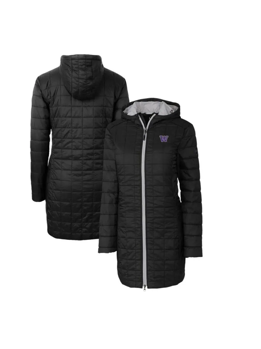 Cutter & Buck Женское черное длинное пальто с капюшоном Washington Huskies Rainier PrimaLoft Eco