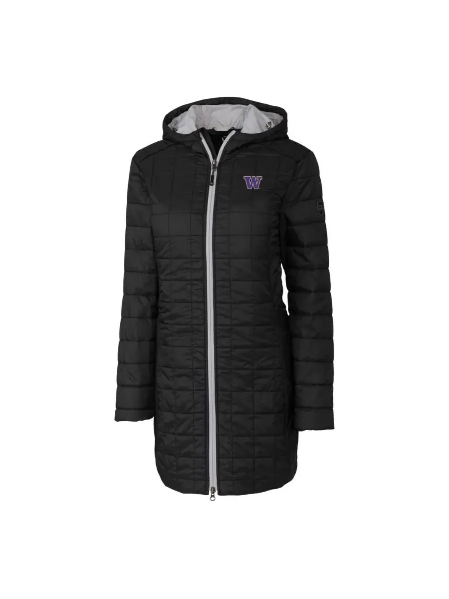 Cutter & Buck Женское черное длинное пальто с капюшоном Washington Huskies Rainier PrimaLoft Eco — изображение 3 из 3, черный