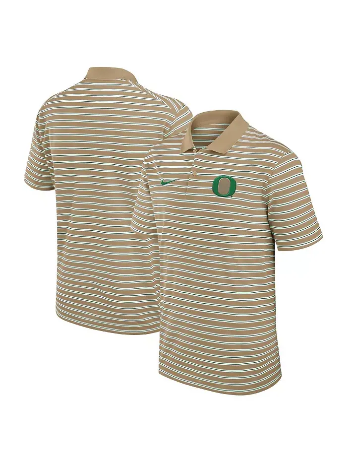 Мужская полосатая поло Oregon Ducks Athletic Prep для занятий спортом, бежевая Nike — изображение 1 из 3