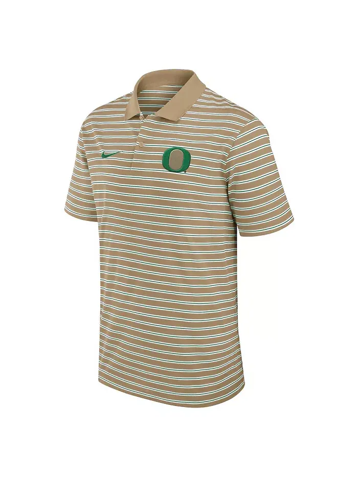 Мужская полосатая поло Oregon Ducks Athletic Prep для занятий спортом, бежевая Nike — изображение 2 из 3