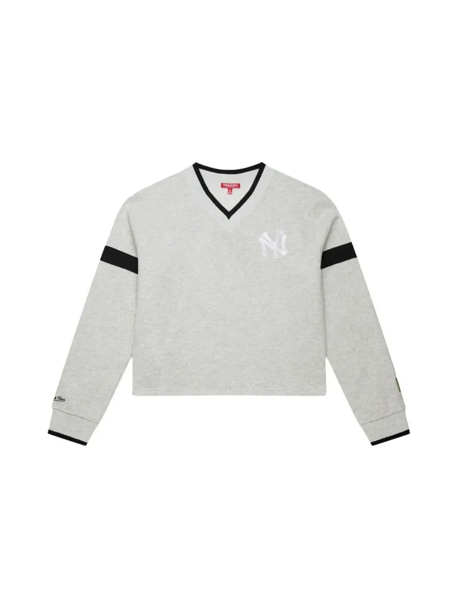Mitchell & Ness Женская укороченная толстовка с V-образным вырезом и застежкой-пуговицей из — изображение 5 из 5, серый