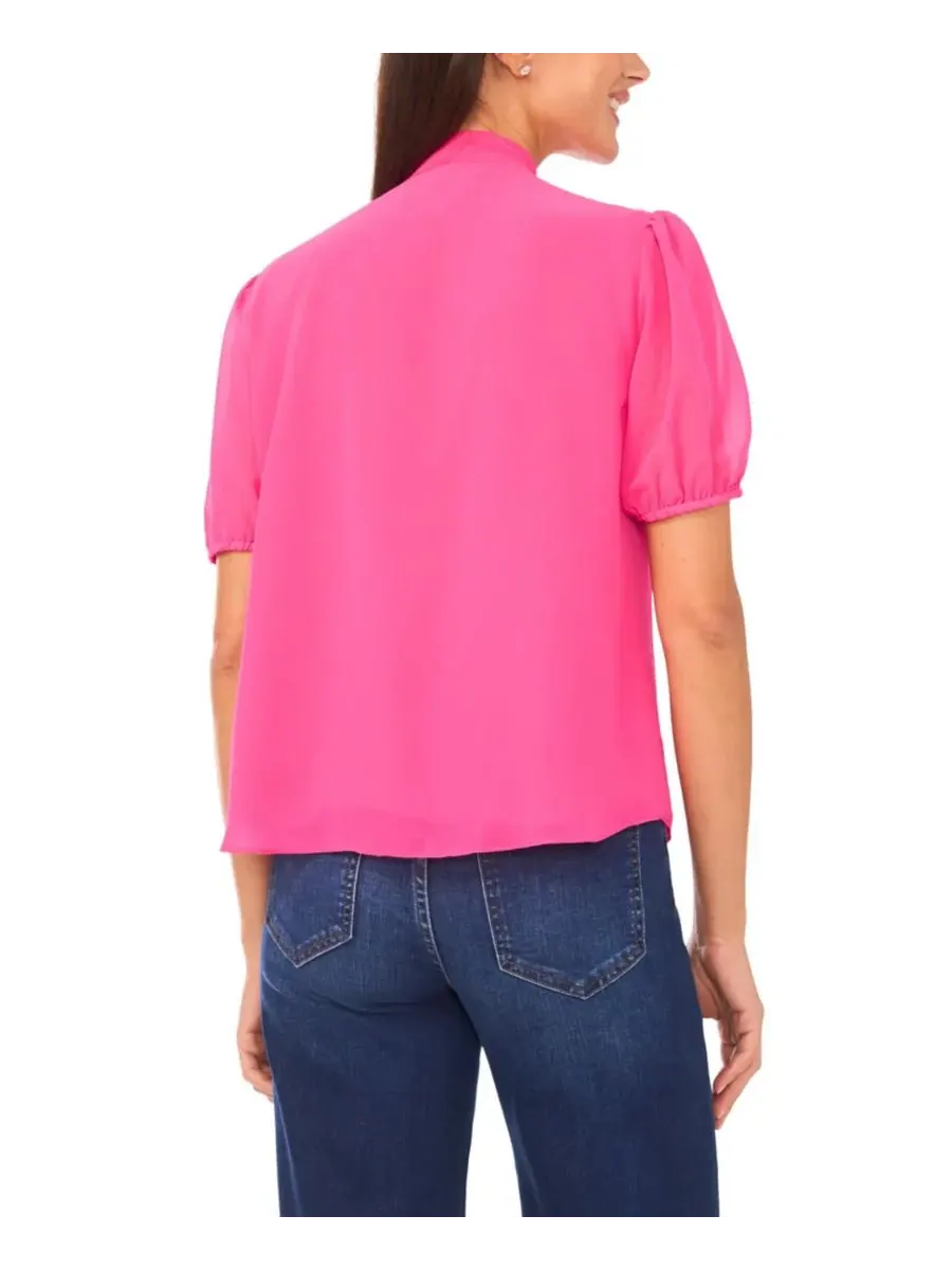 Женская блузка с короткими рукавами и бантом CeCe, Brilliant Fuchsia — изображение 4 из 5