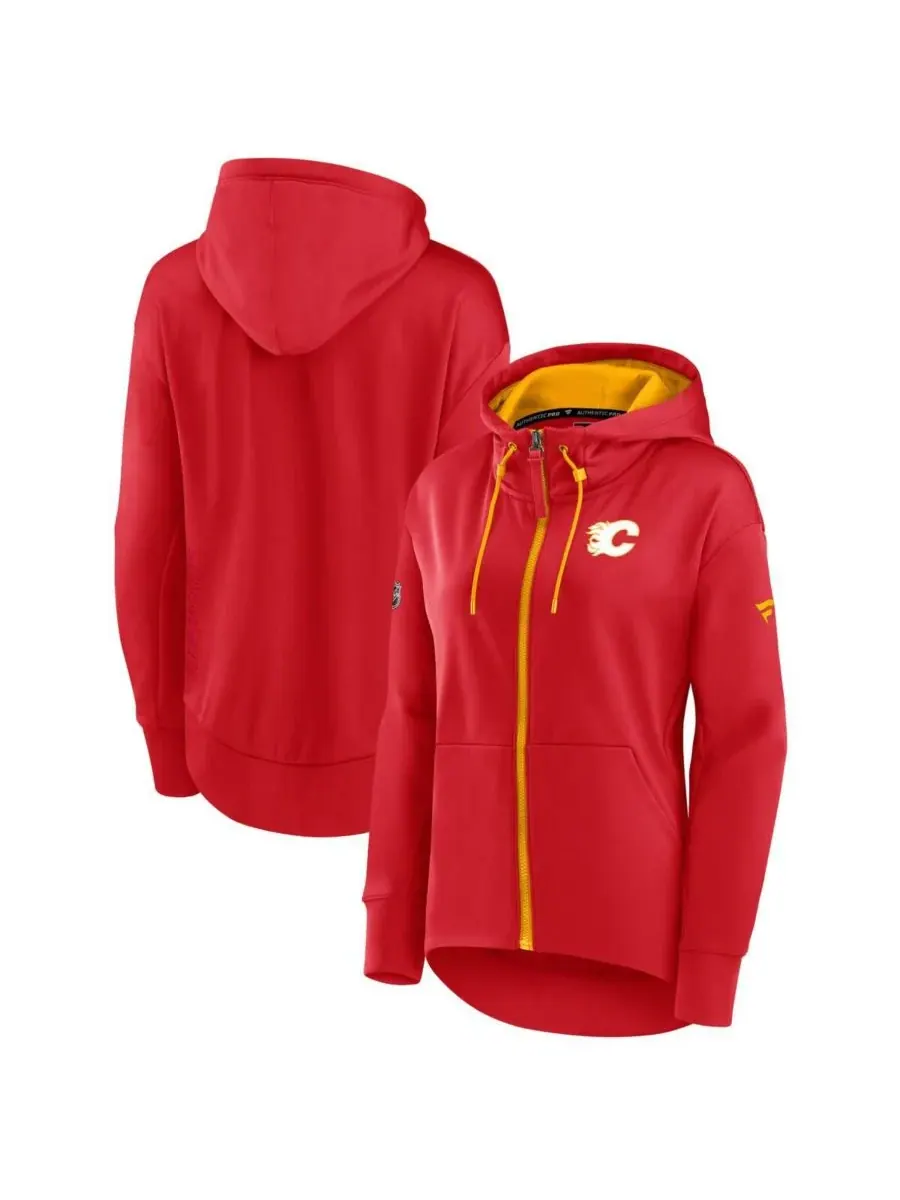 Fanatics Женская красная толстовка на молнии с символикой Calgary Flames Authentic Pro Rink — изображение 1 из 3, красный