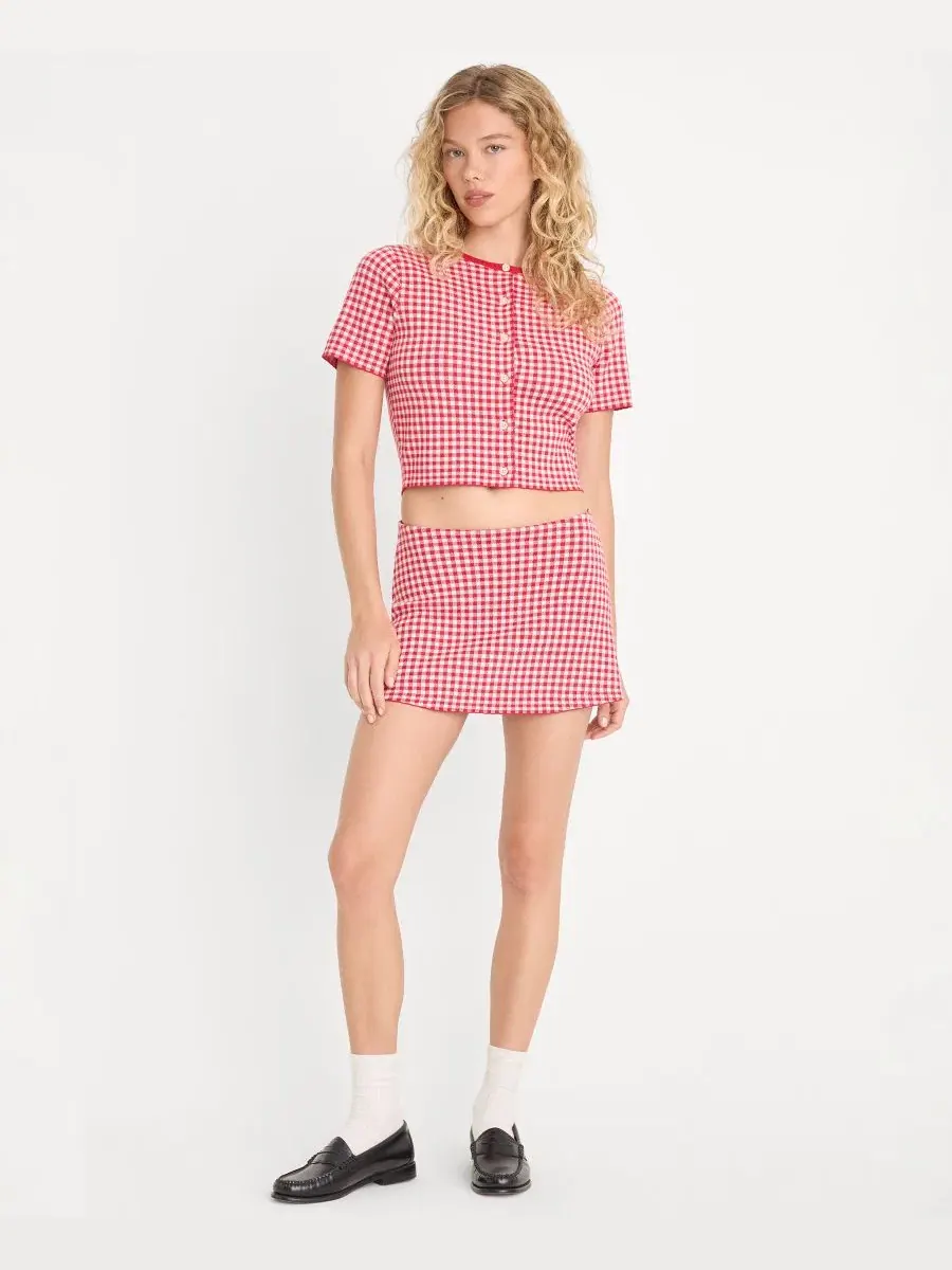 Женский мини-юбка-свитер из смешанной ткани Good American, Cherry Gingham — изображение 1 из 5