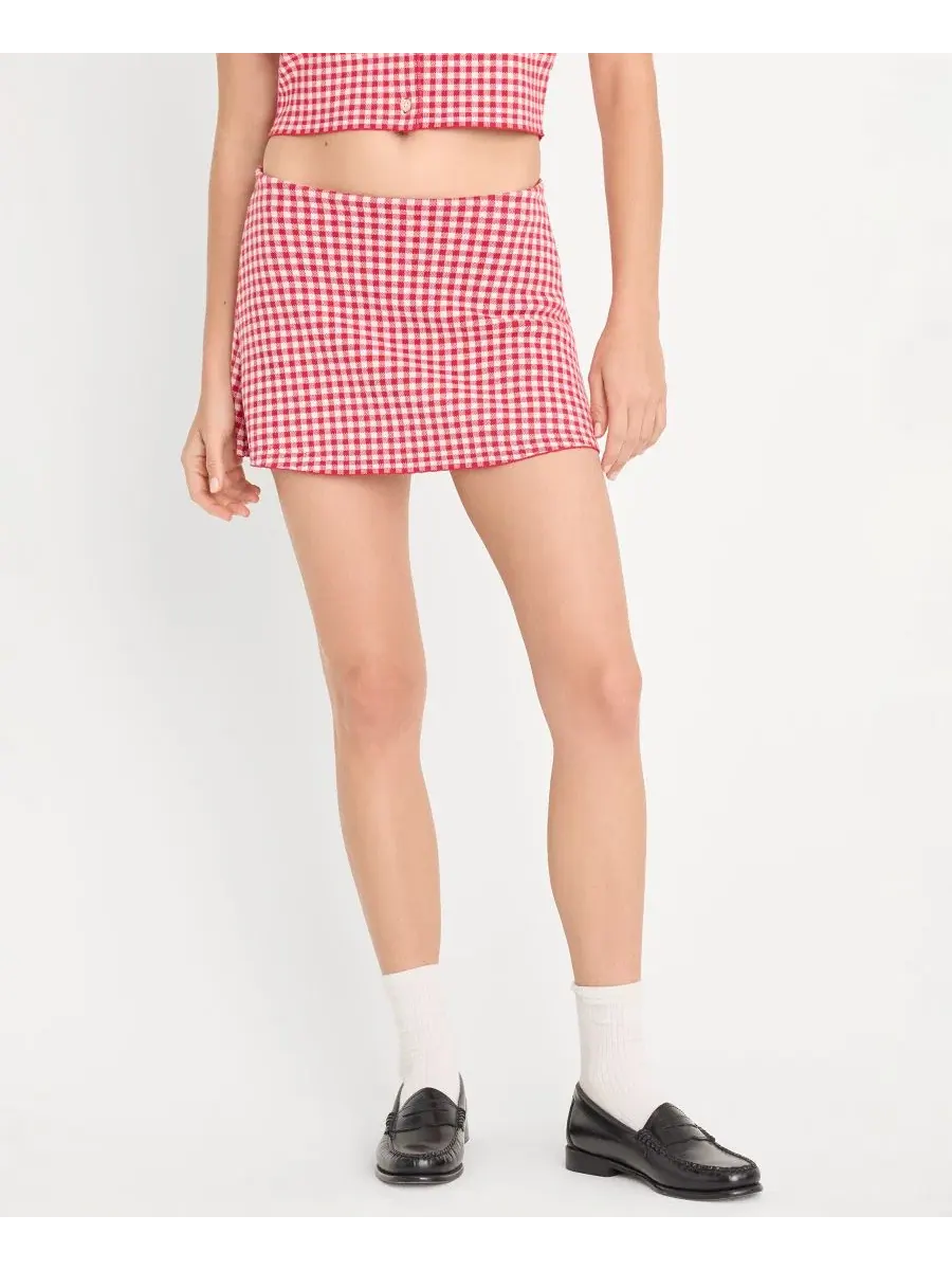 Женский мини-юбка-свитер из смешанной ткани Good American, Cherry Gingham — изображение 2 из 5