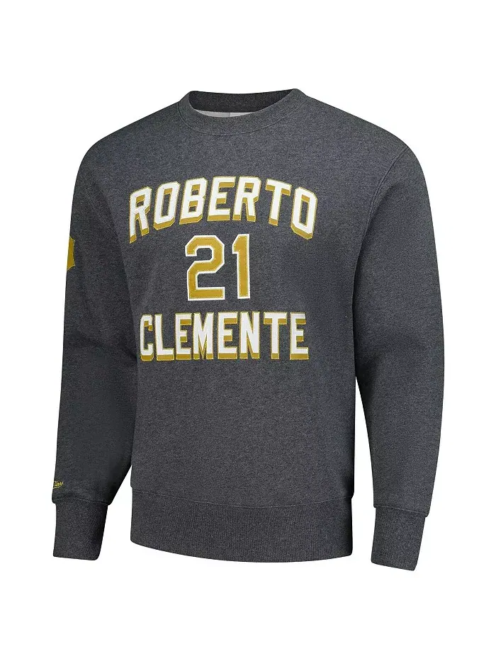 Мужской флисовый свитшот с капюшоном Roberto Clemente Heather Charcoal из коллекции Pittsburgh — изображение 2 из 3