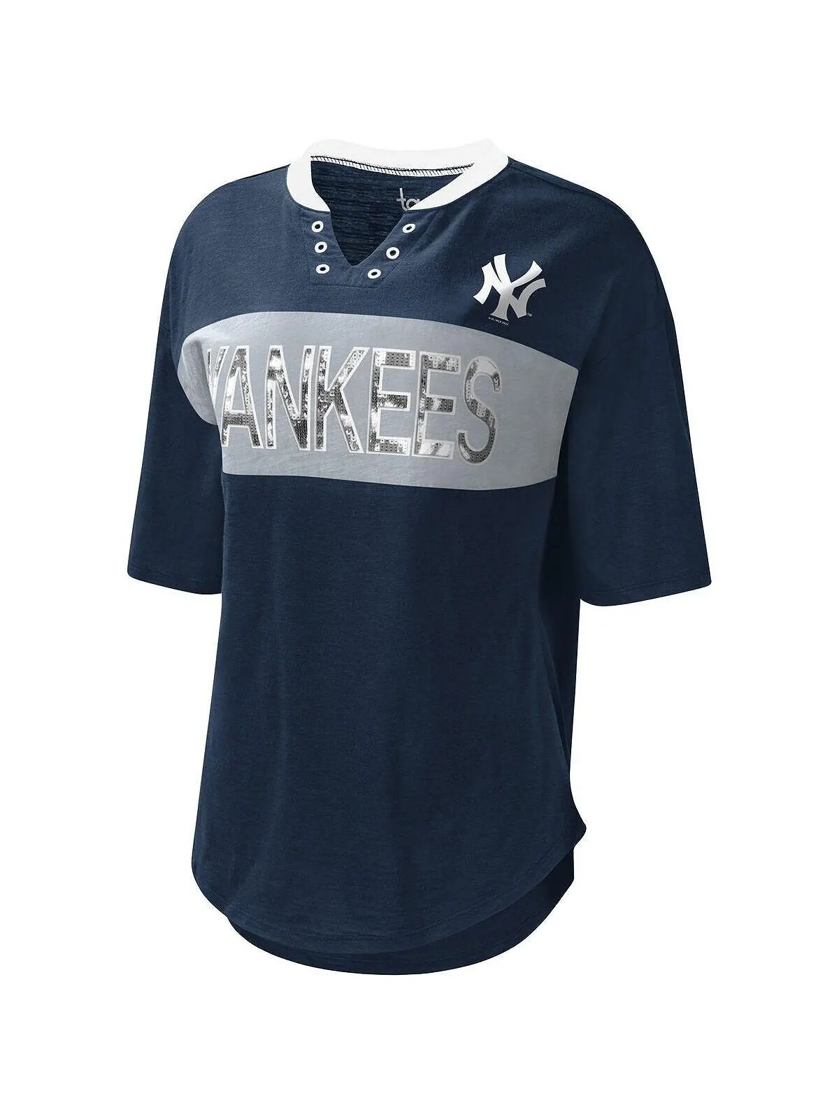 Женская темно-сине-серая футболка New York Yankees с вырезом на воротнике Touch — изображение 2 из 4, темно-синий серый