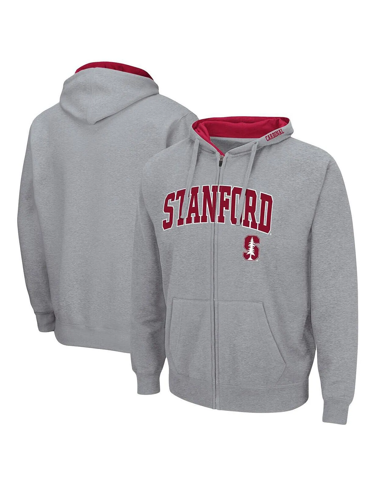 Мужская толстовка с капюшоном во всю длину молнии Stanford Cardinal Arch and Logo 3.0 серого цвета — изображение 1 из 3