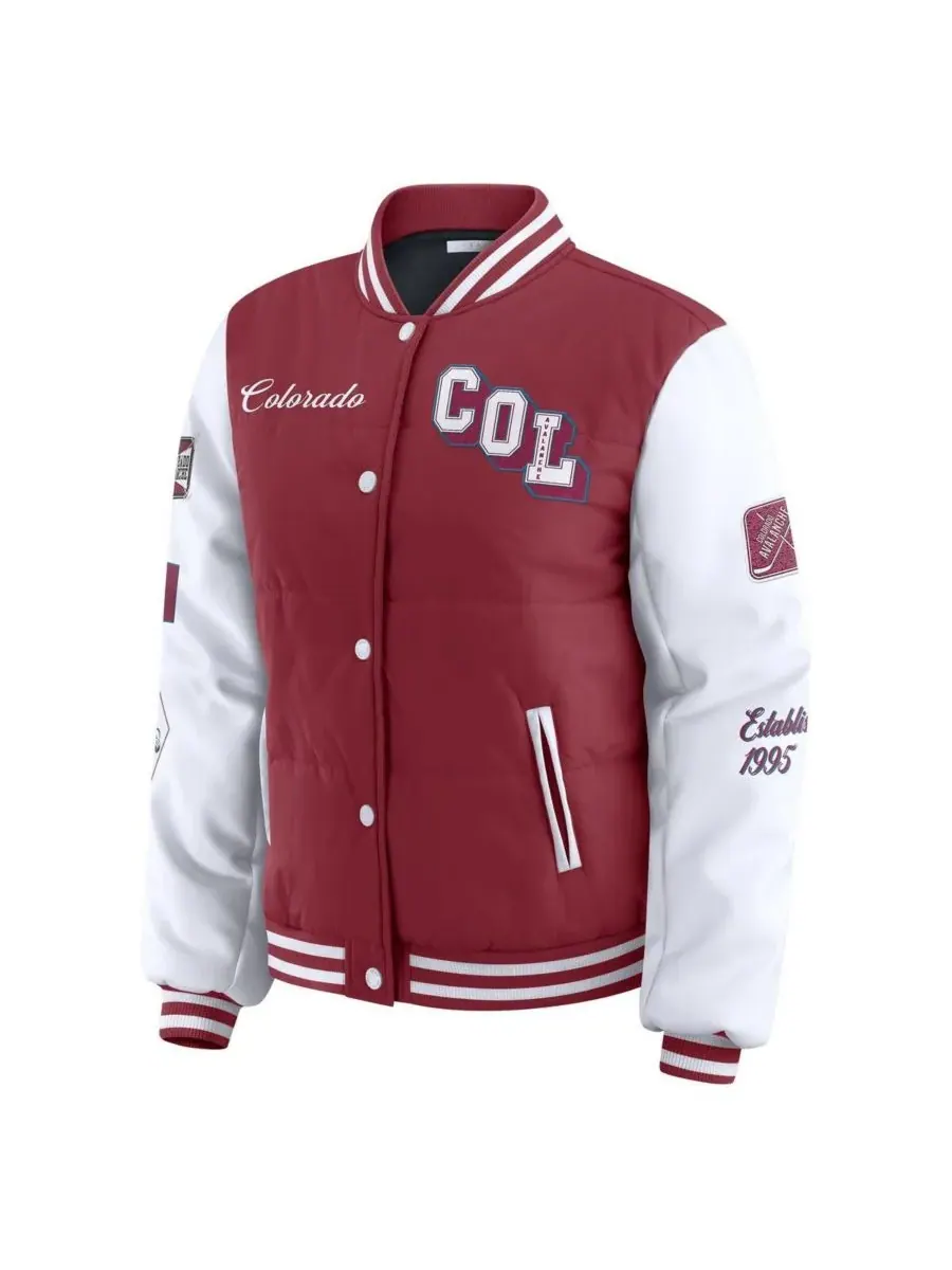 WEAR by Erin Andrews Женская бордово-белая пуховая куртка Colorado Avalanche Varsity на кнопках — изображение 2 из 3