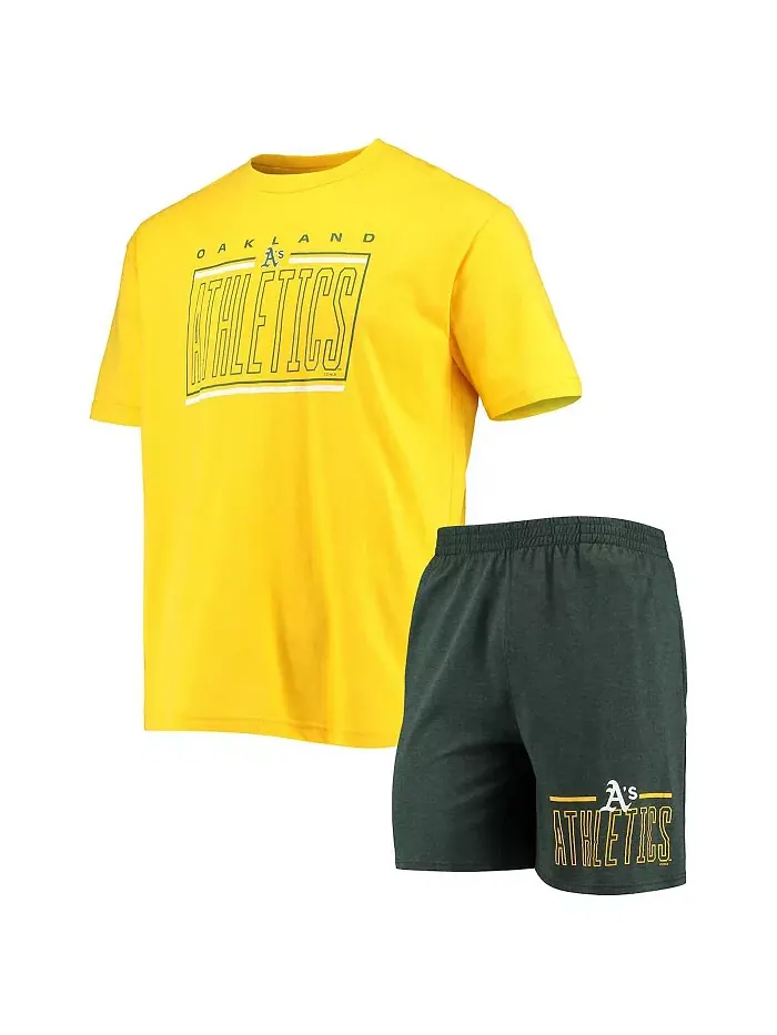 Мужской спальный комплект Oakland Athletics Meter: футболка и шорты зеленого и золотого цветов — изображение 1 из 4