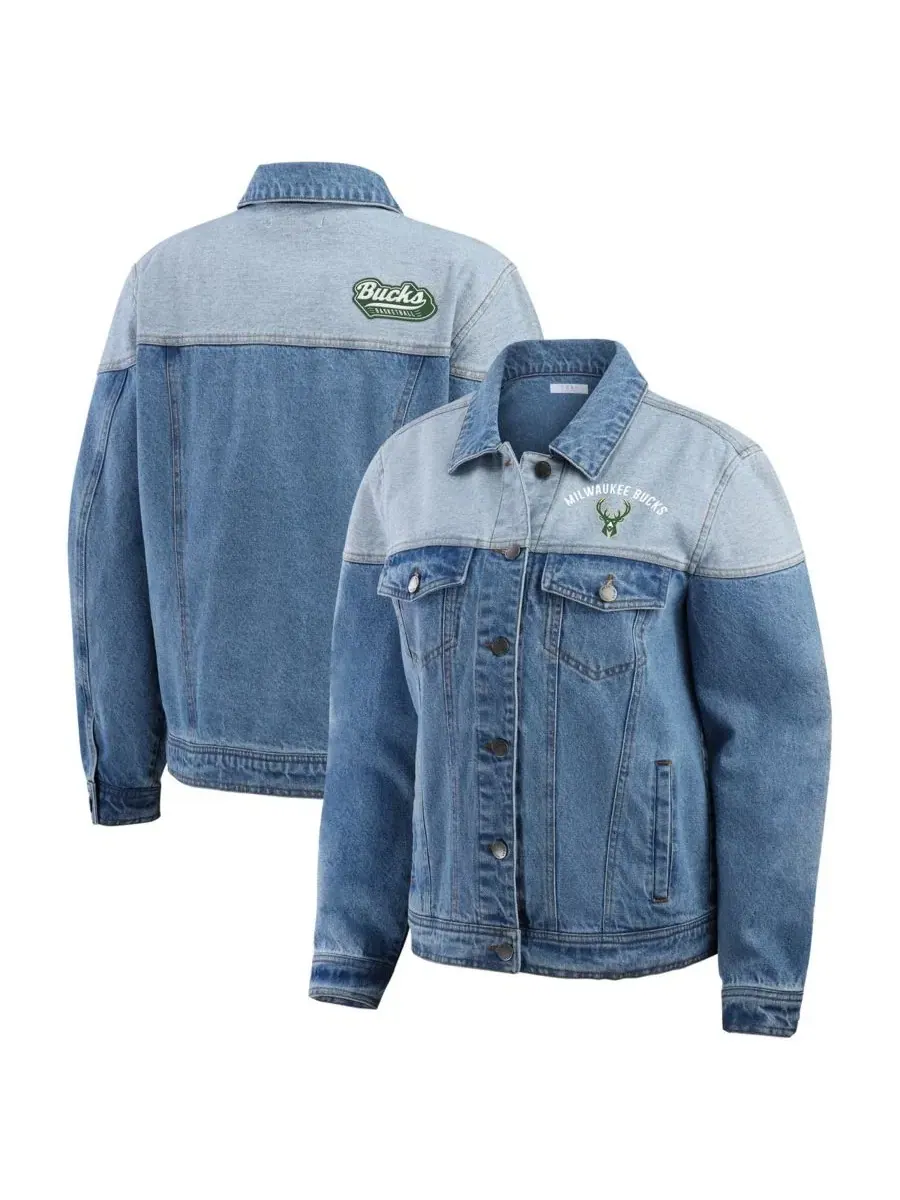 Джинсовая куртка с полной застежкой на пуговицы, Milwaukee Bucks WEAR by Erin Andrews