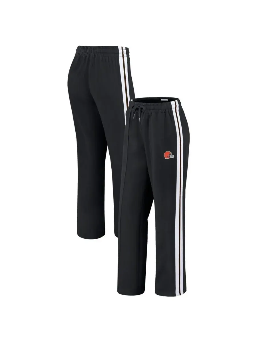 WEAR by Erin Andrews Женские черные брюки прямого кроя с цветовыми блоками в стиле Cleveland Browns — изображение 1 из 3