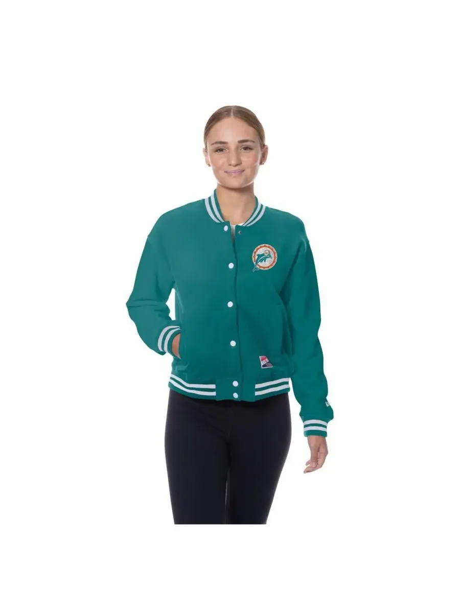 Женская флисовая куртка Aqua Miami Dolphins Throwback с застежкой на кнопках New Era — изображение 2 из 5, голубой