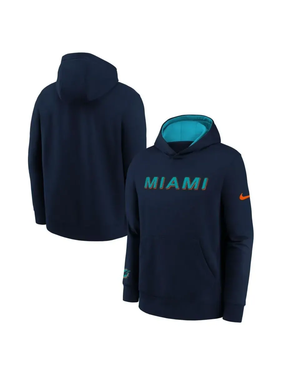 Nike Толстовка Big Boys and Girls Pitch Blue Miami Dolphins 2025 Rivalries Collection Club Hoodie — изображение 1 из 3