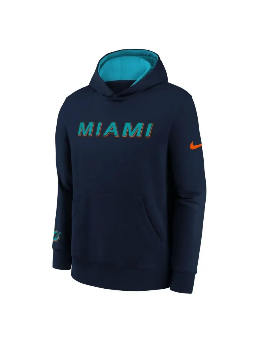 Nike Толстовка Big Boys and Girls Pitch Blue Miami Dolphins 2025 Rivalries Collection Club Hoodie — изображение 3 из 3