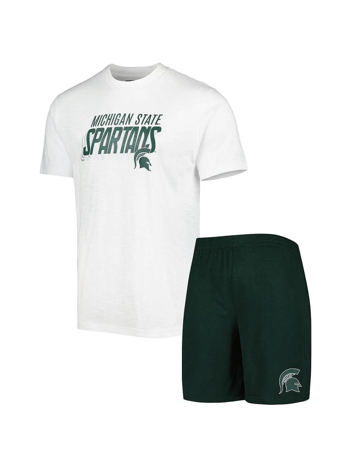 Мужской зелено-белый комплект из футболки и шорт Michigan State Spartans Downfield Concepts Sport — изображение 1 из 4